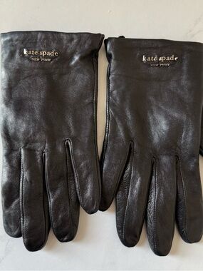 Women’s kate spade Black Leather Gloves with Gold Logo